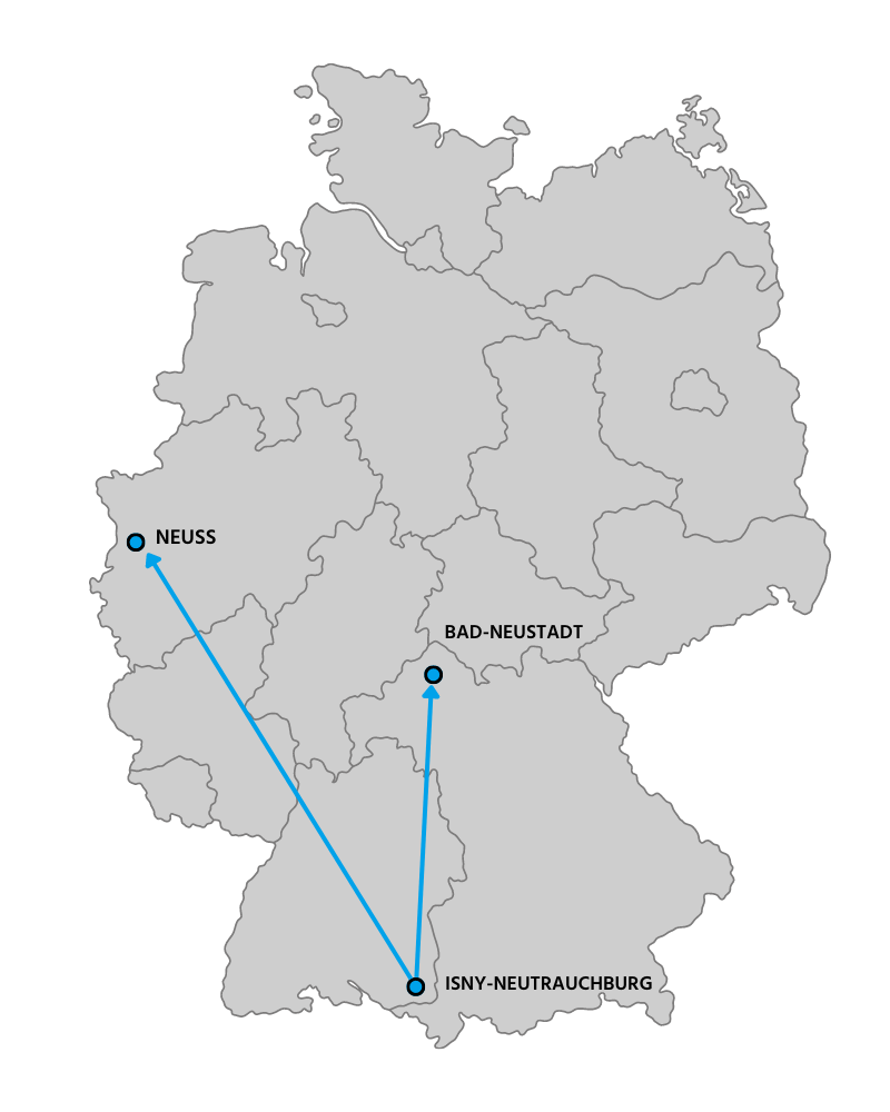 Deutschlandkarte mit den Physio-mwe-Lehrstätten