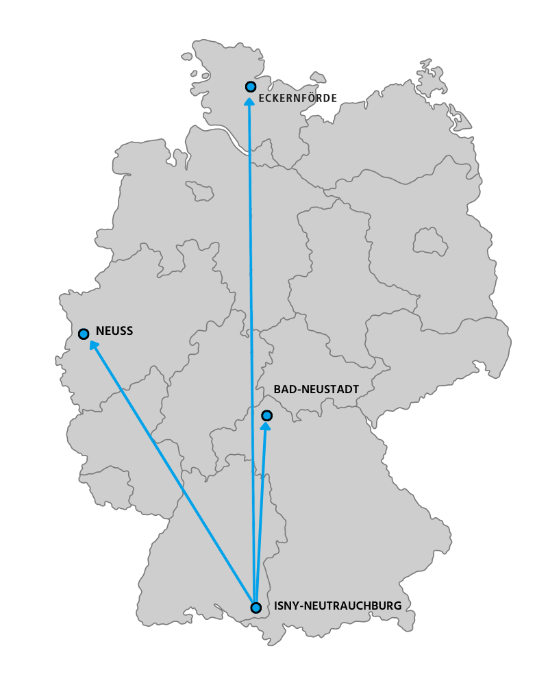 Deutschlandkarte mit den Physio-mwe-Lehrstätten